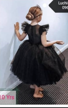 Kids' black,mesh dress with fly sleeves for parties