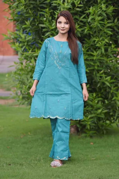  2pc women stitched printed embroided shirt and trouser