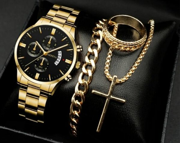 Ensemble Montre et Bijoux Doré