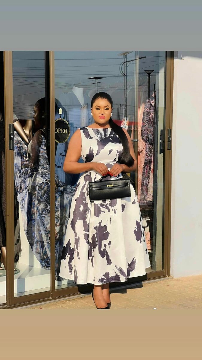 Women's dress with black and white print