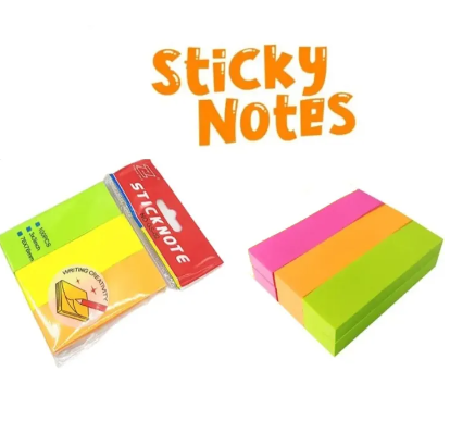 Pack of 3 Sticky Note Pad - 100 pages each x 3 colours = 300 sticky notes - Multicolor