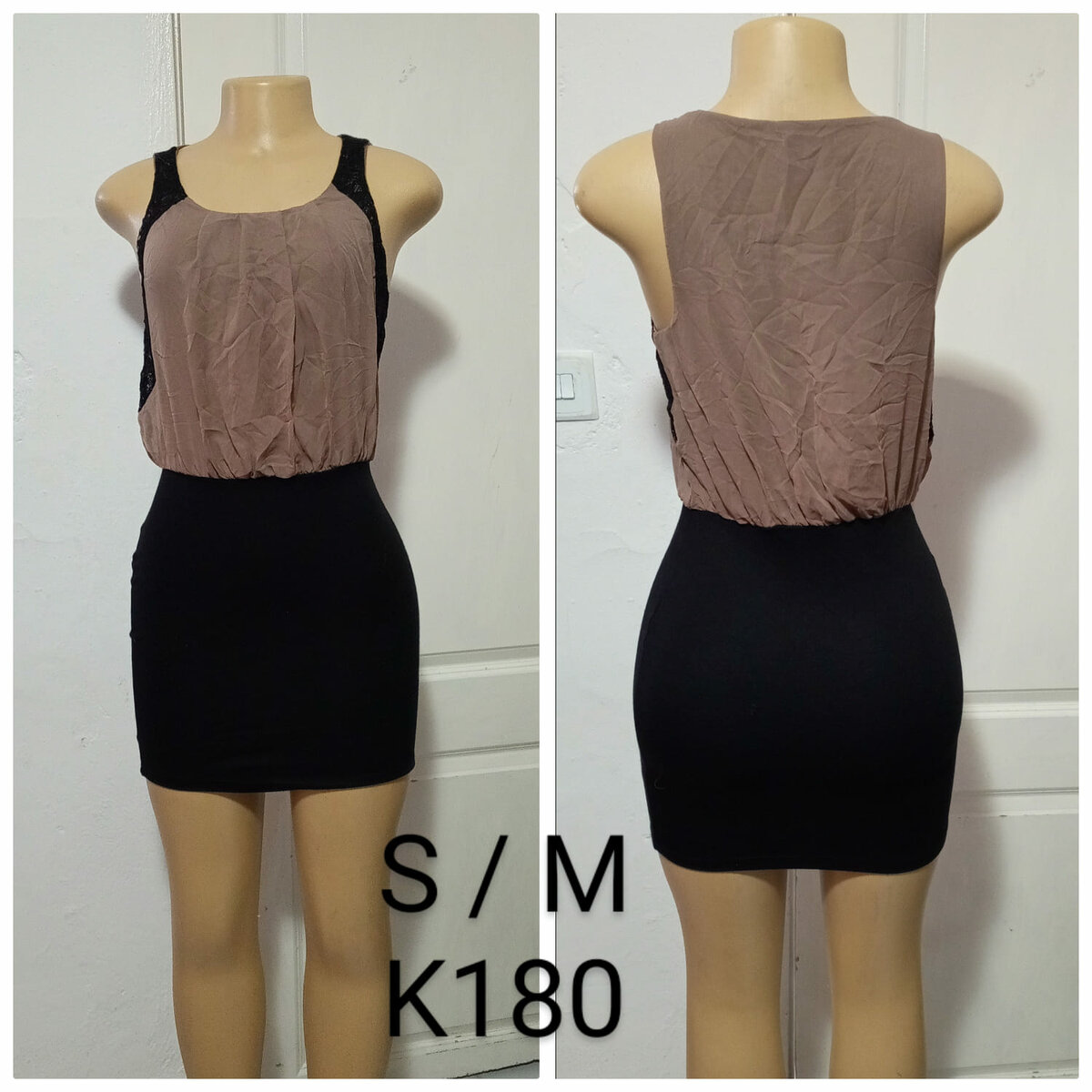 Women's short dress in black and beige, sizes S/M