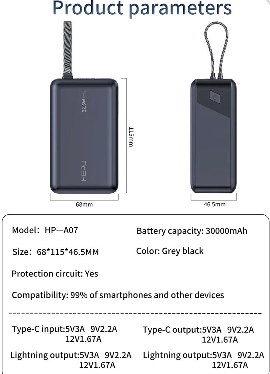 Power Bank HEPU 30000mAh Rapide