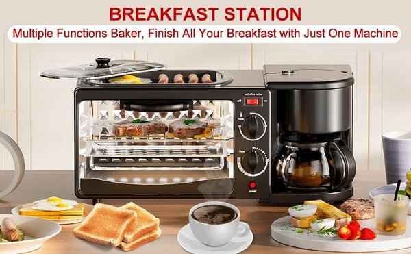 3-in-1 Breakfast Maker Station with Non-Stick Frying Pan