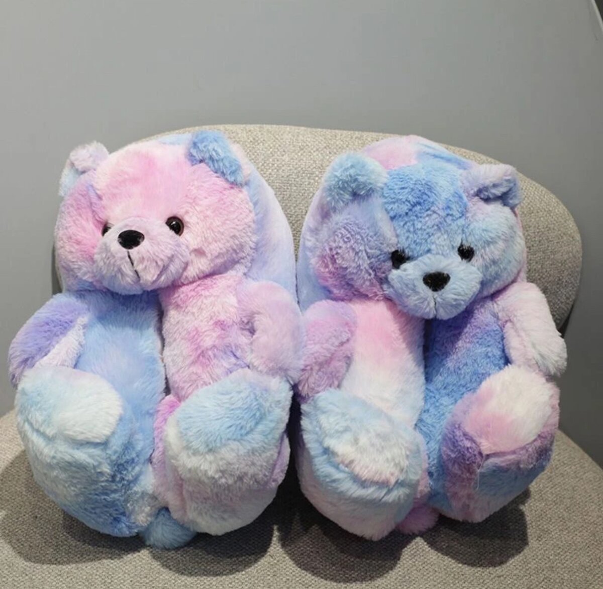 Plush teddy slippers