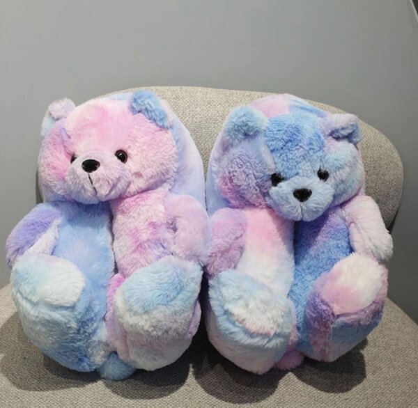 Plush teddy slippers