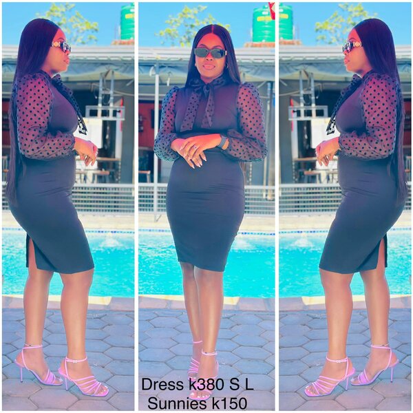 Dress black, sleeve transparent with polka dots, size S, L