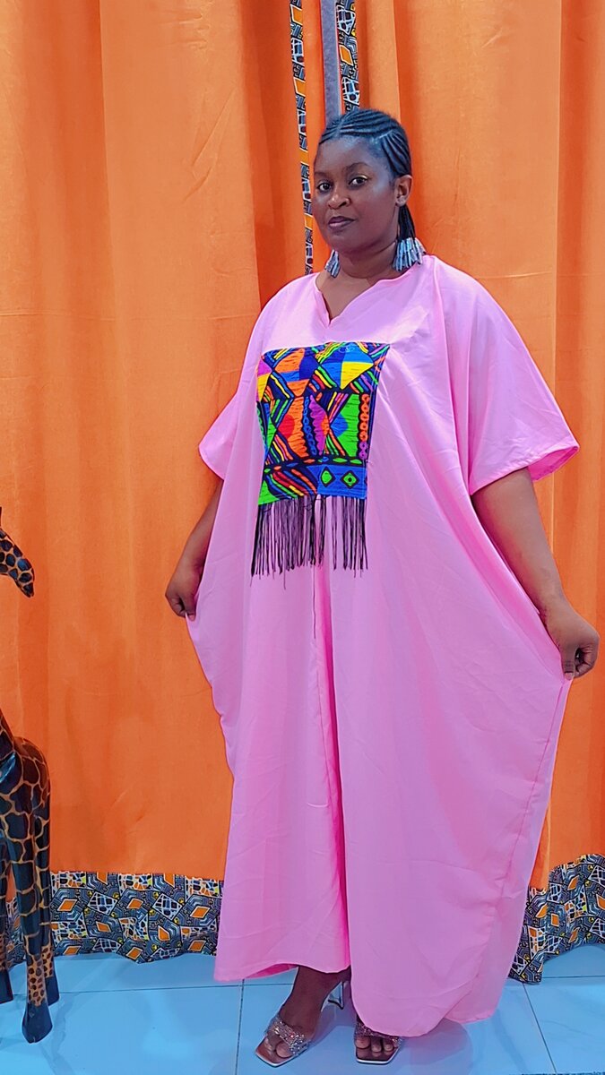 Robe caftan rose ethnique femme