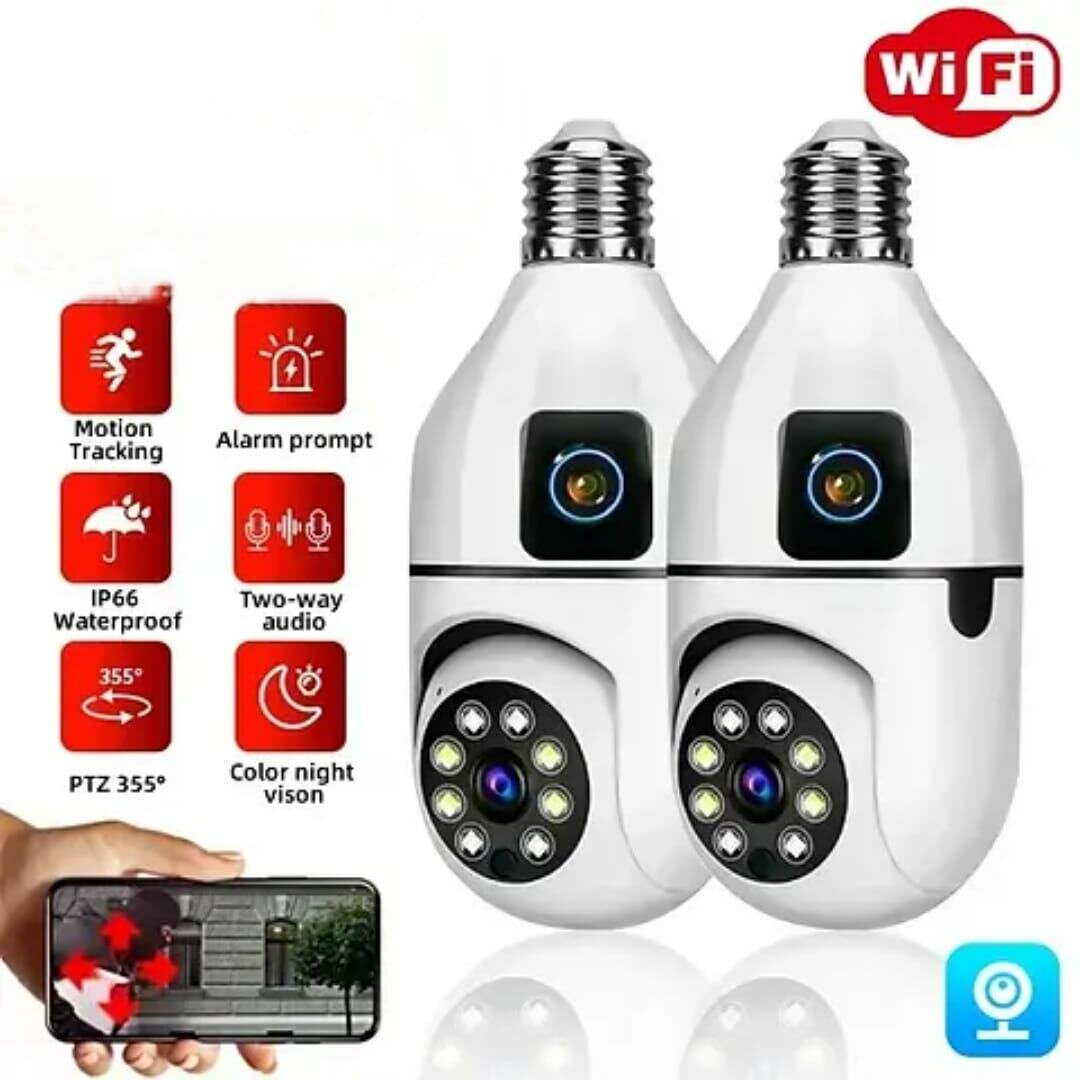 Caméra 2 PCS WiFi à double objectif, caméra de surveillance