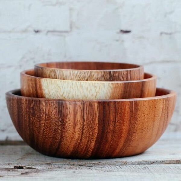 Wooden bowl set,3 pc nesting bowls