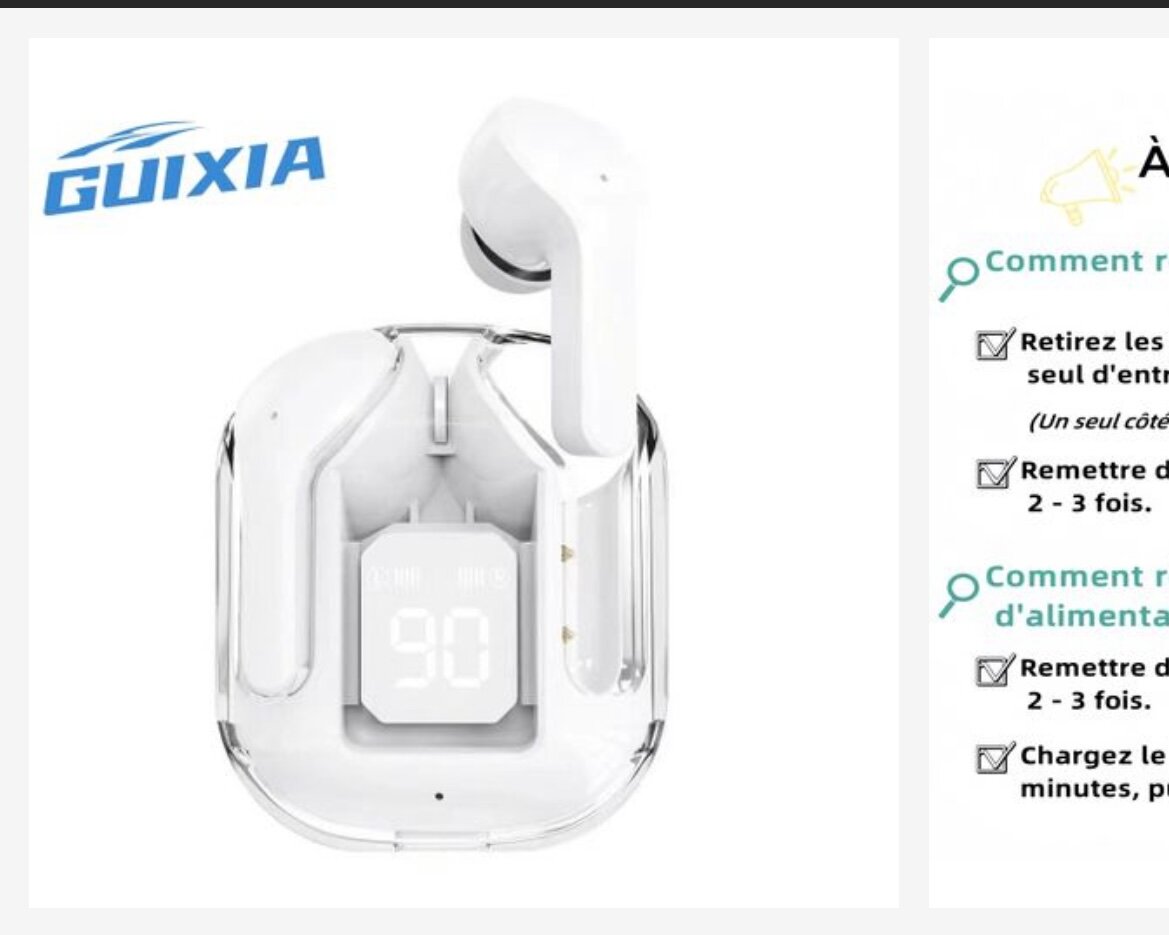 Écouteurs sans fil Bluetooth LED