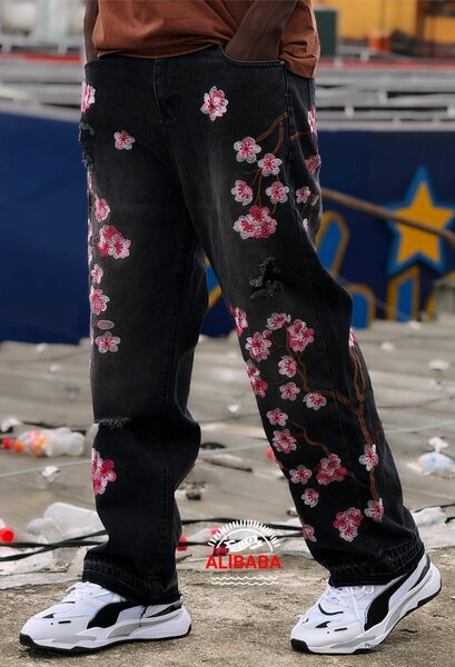 Jeans fleuris pour hommes