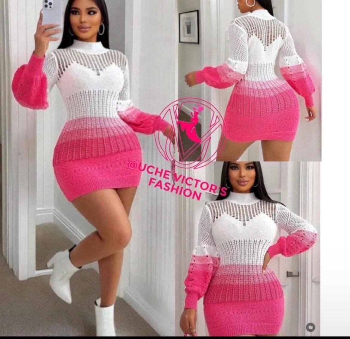 Robe Maille Blanche et Rose