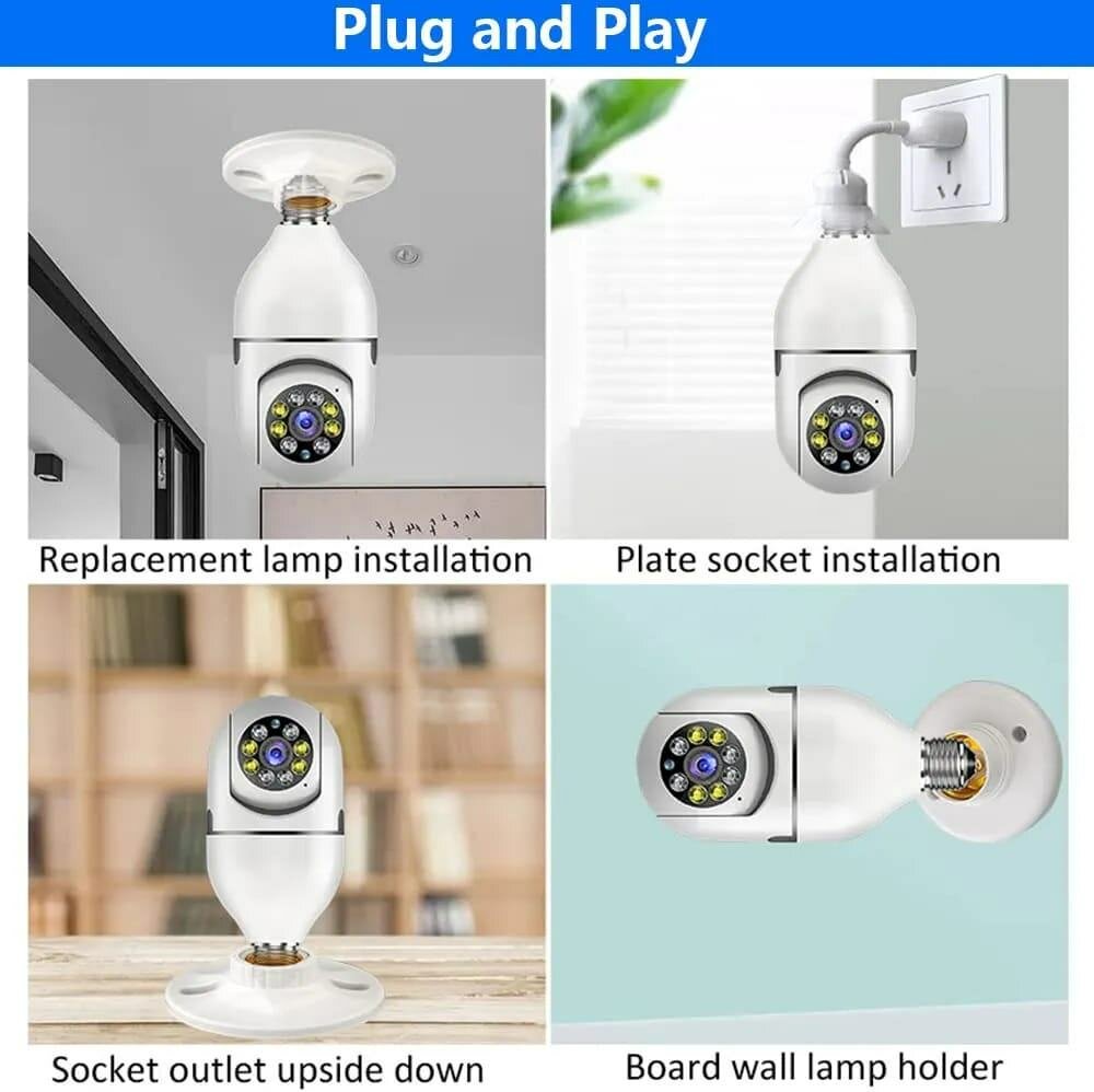 Caméra Ampoule, 360 Degrés WiFi Extérieur avec Vision Noctur