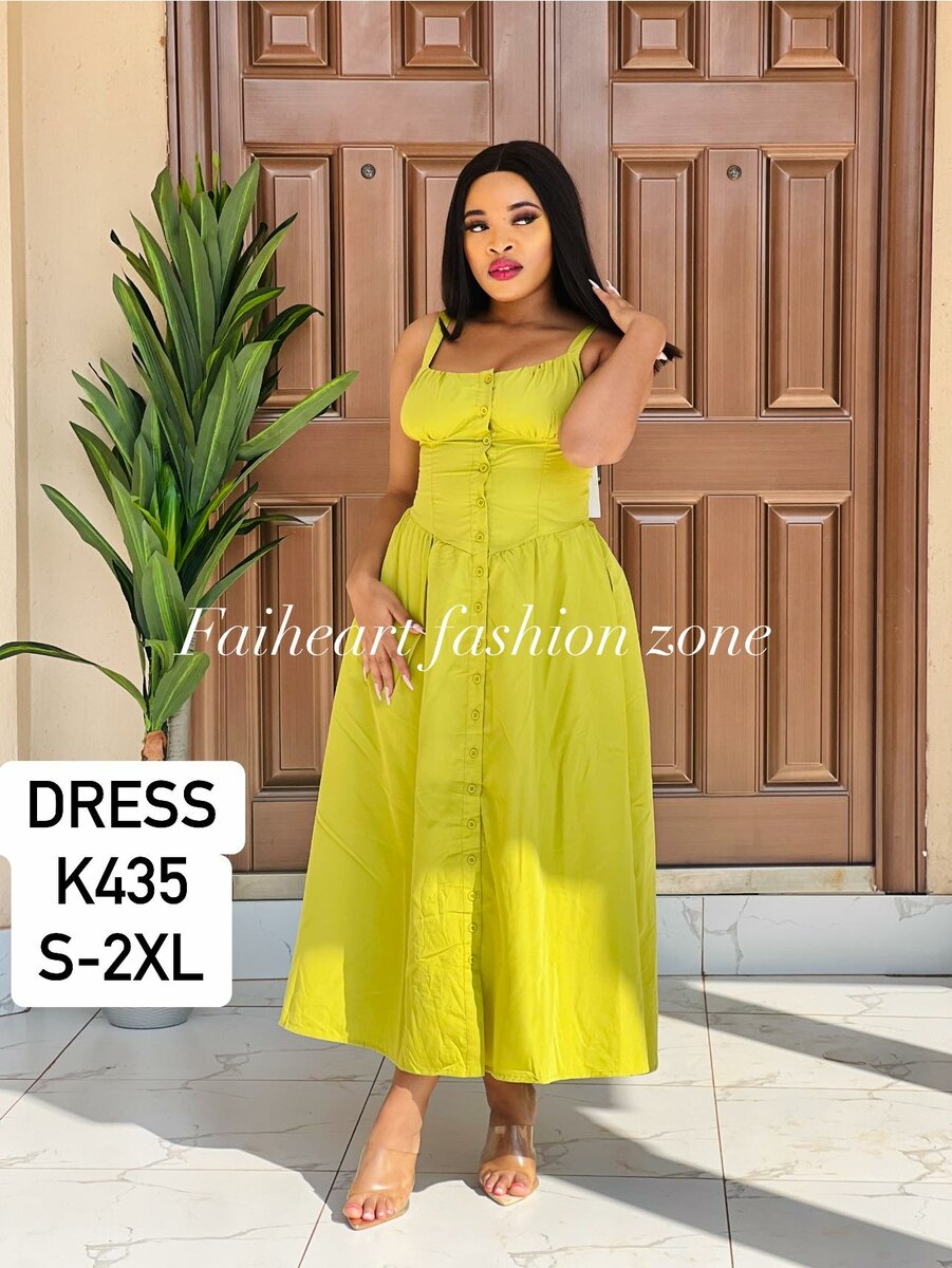 Women's long button-down sundress, lemon yellow Sizes: S,M,L,XL,2XL