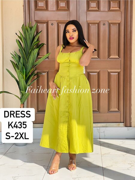 Women's long button-down sundress, lemon yellow Sizes: S,M,L,XL,2XL