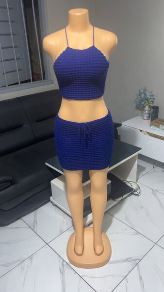 Ensemble tricot bleu femme