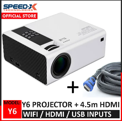 SpeedX Y6 Projector + 4.5M HDMI Cable Multimedia Wifi / HDMI / USB Input - HD Display Projector for Office Study Lectures Presentation