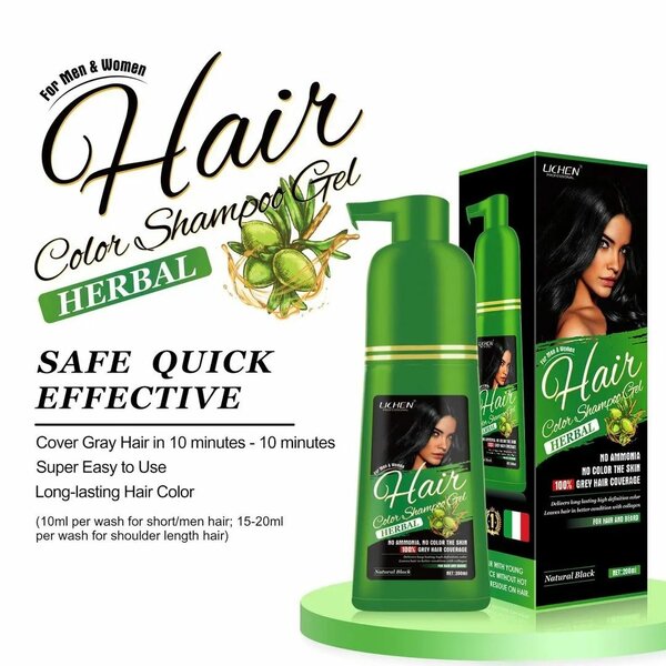 Lichen Hair Color Shampoo Gel Natural Black (Argan Oil)  200