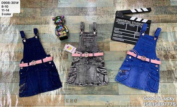 Robe salopette en jean fille