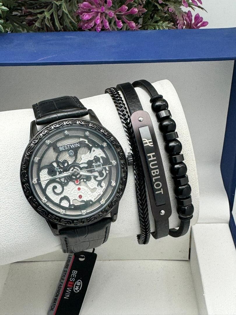 NEPIC, BEST-WIN LEATHER WATCH WITH BRACELET