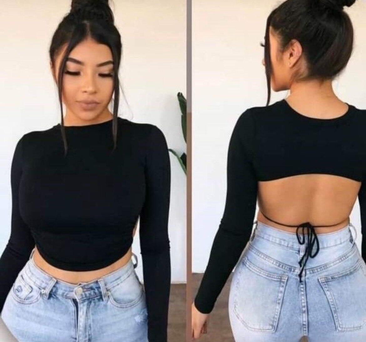 Top court noir à manches longues