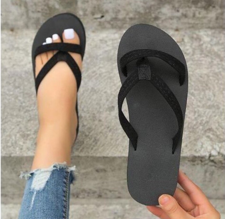 Ladies Chic Cross Wedge Slippers Black