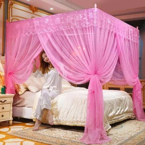 Beautiful translucent rectangular bed canopy pink