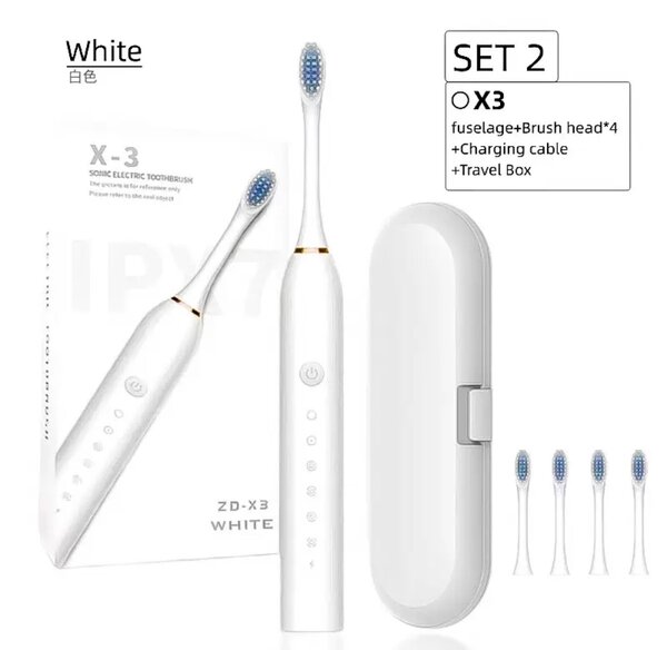 Electric Toothbrush with 3 heads. Charging cable and a trave