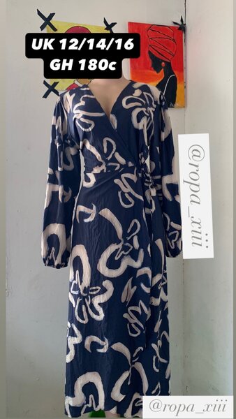 Blue black wrap dress