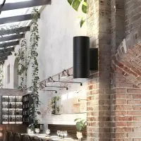 2-Directions Updown indoor Outdoor Wall Mount Porch & Patio Cylinder Light, Modern Up Down Exterior Light Fixtures with Two E26 Base, Waterproof, Black Cast Aluminum Housing