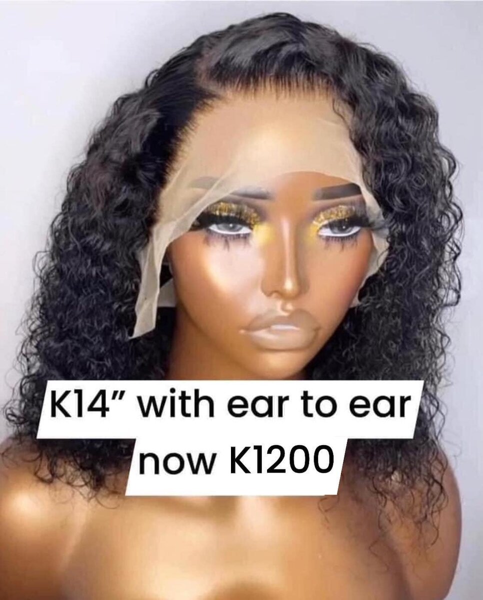 K14" with ear to ear wig long black