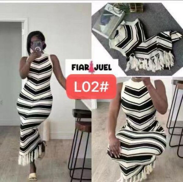 Robe rayée à franges chic