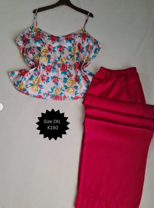 T-shirt and trousers are red