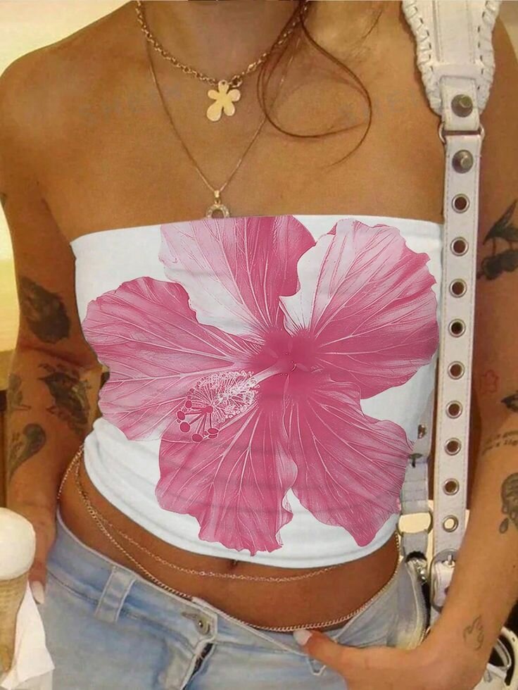 Top bandeau hibiscus femme