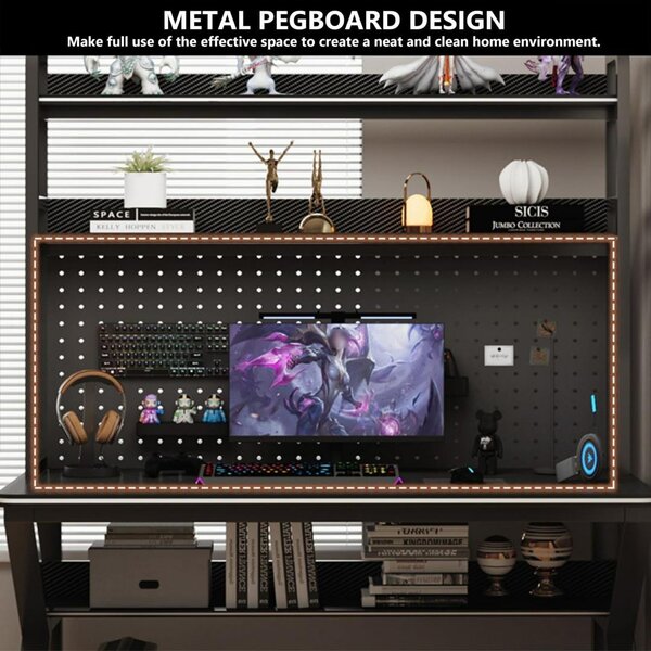 table with pegboard and shelve