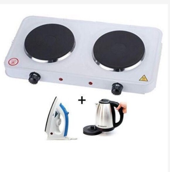 2 Burner Hotplate plus Iron and kettle