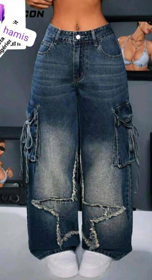 Jeans larges à effet déchiré