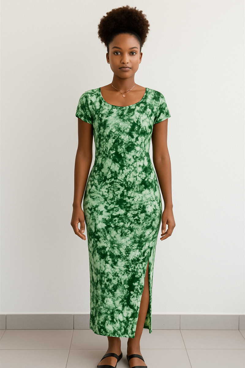 Robe longue tie-dye verte