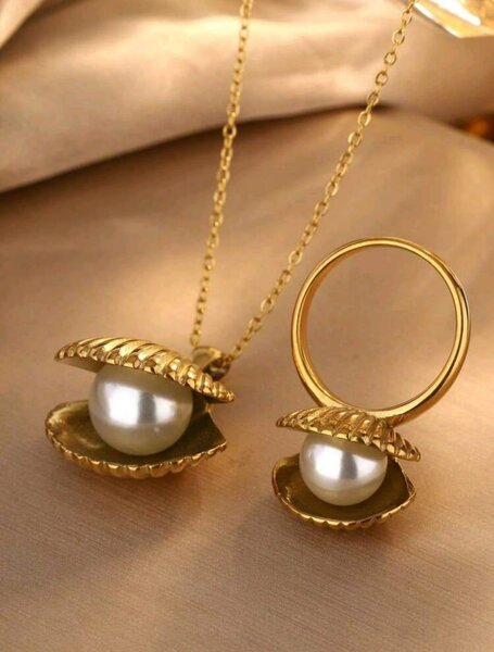 Collier et Bague Perle Élégant