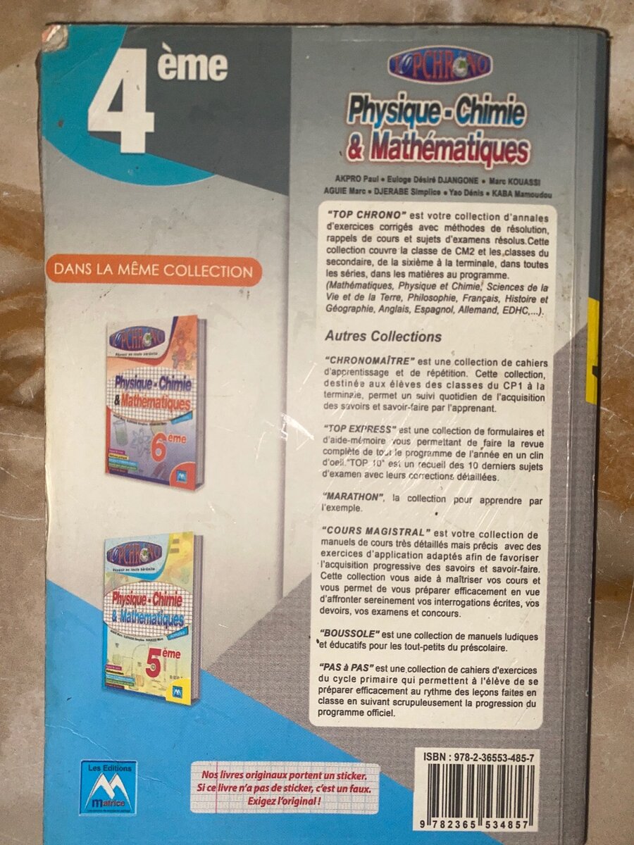 Livre Annales Physique-Chimie 4ème