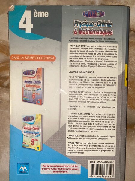 Livre Annales Physique-Chimie 4ème