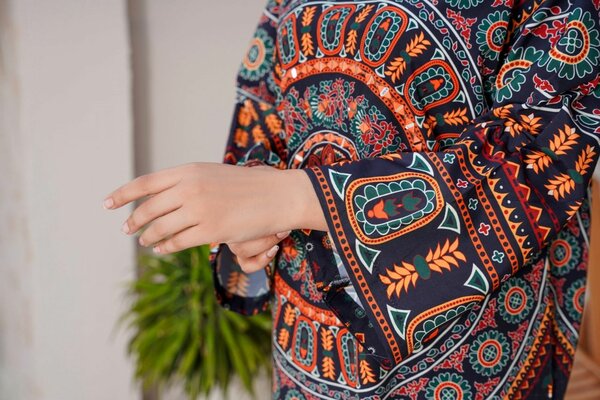 Woman's Stitched Mirror Work Printed Shirt and Trouser