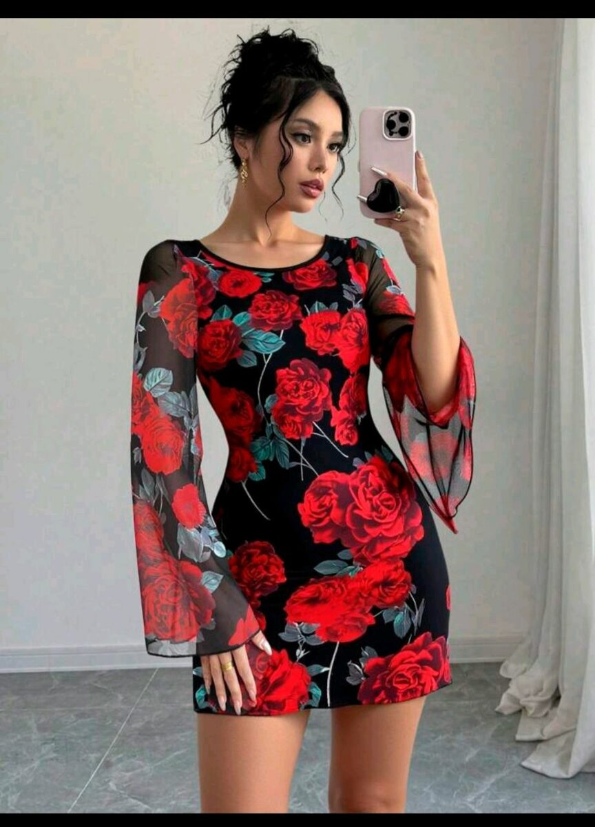 Floral Bell Sleeve Mini Dress