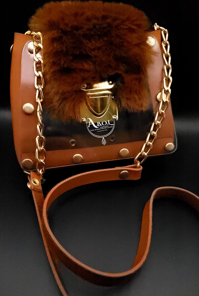 BROWN CLEAR ACRYLIC KIDS BAG WITH SHOULDER CHAIN