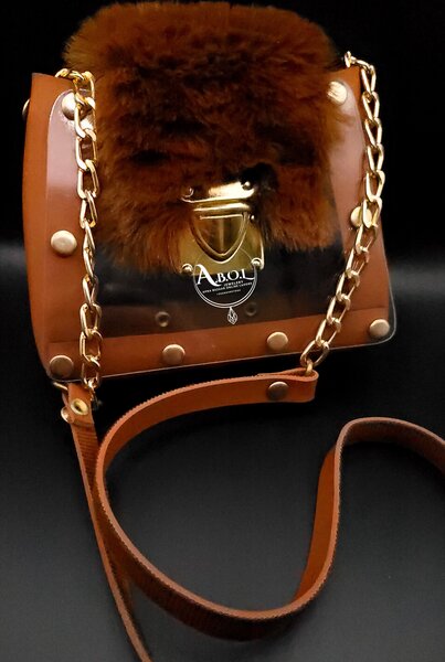 BROWN CLEAR ACRYLIC KIDS BAG WITH SHOULDER CHAIN