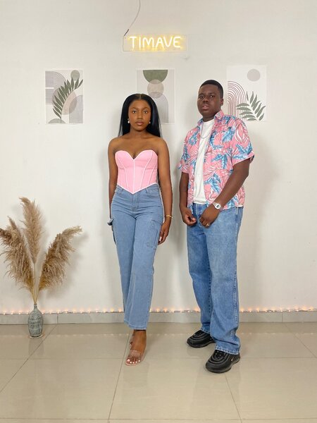 Floral shirts k180, corsets k215, jeans k215