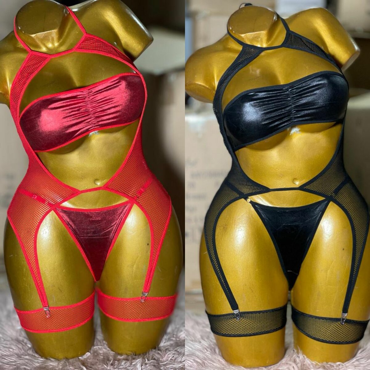 Lingerie sexy résille 4pièces