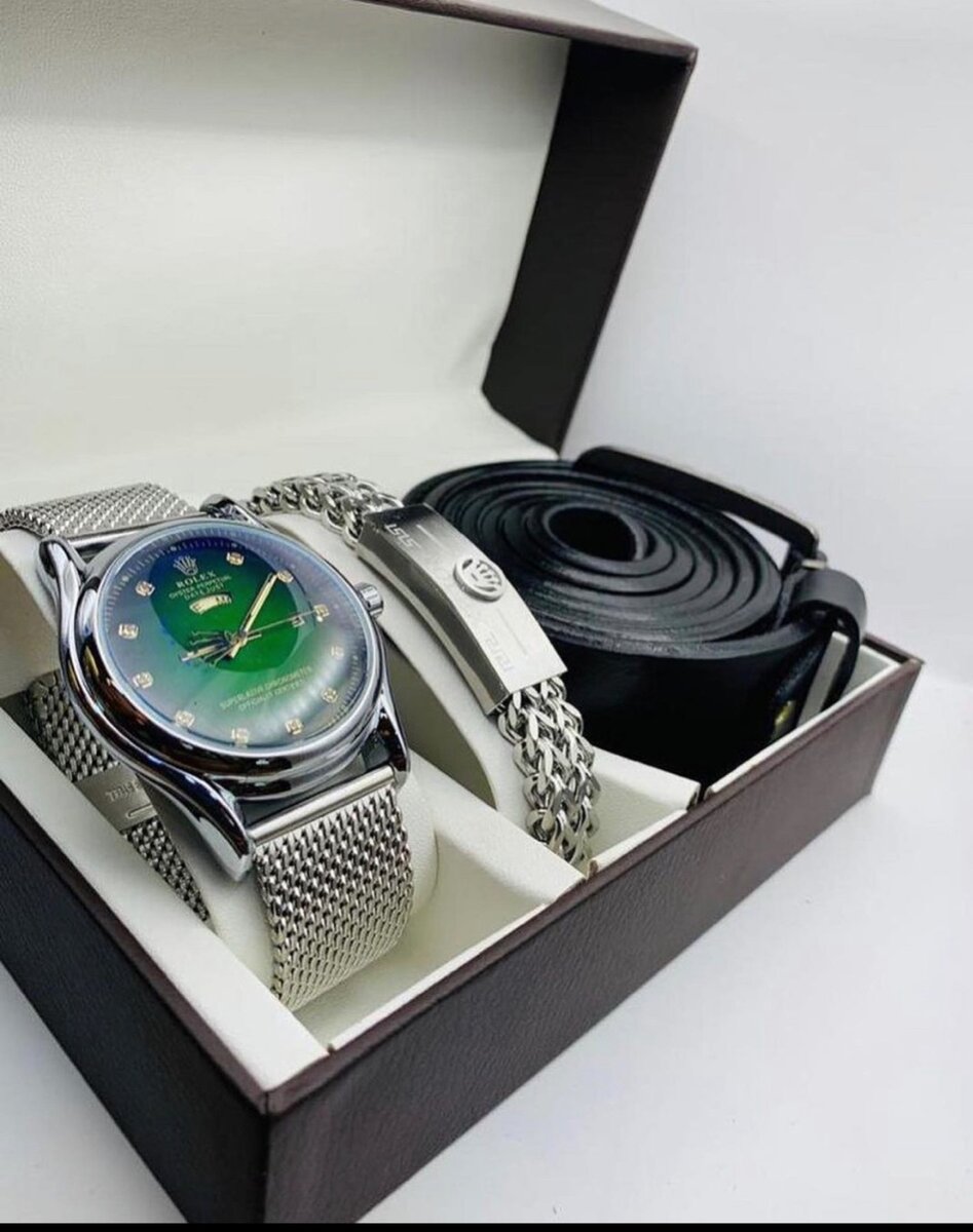 Men jewelry set , watch, bracelet and Genuine leather belt