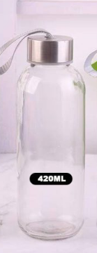 Clear Soda Lime Glass Water Bottle with Strap Handle
